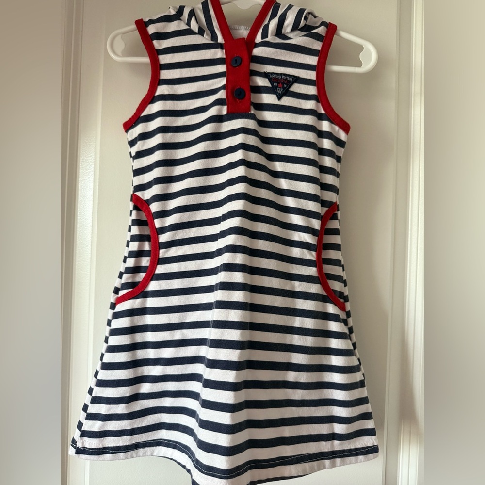 Bambini Striped Navy and White Kids Casual Dress - Size 3T - Preloved